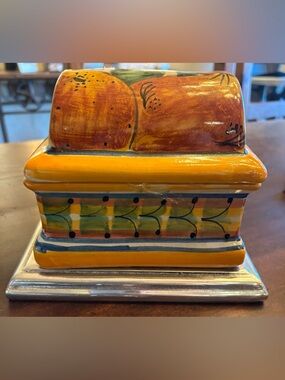Hand-Painted Ceramic Dish in Warm Orange and Yellow